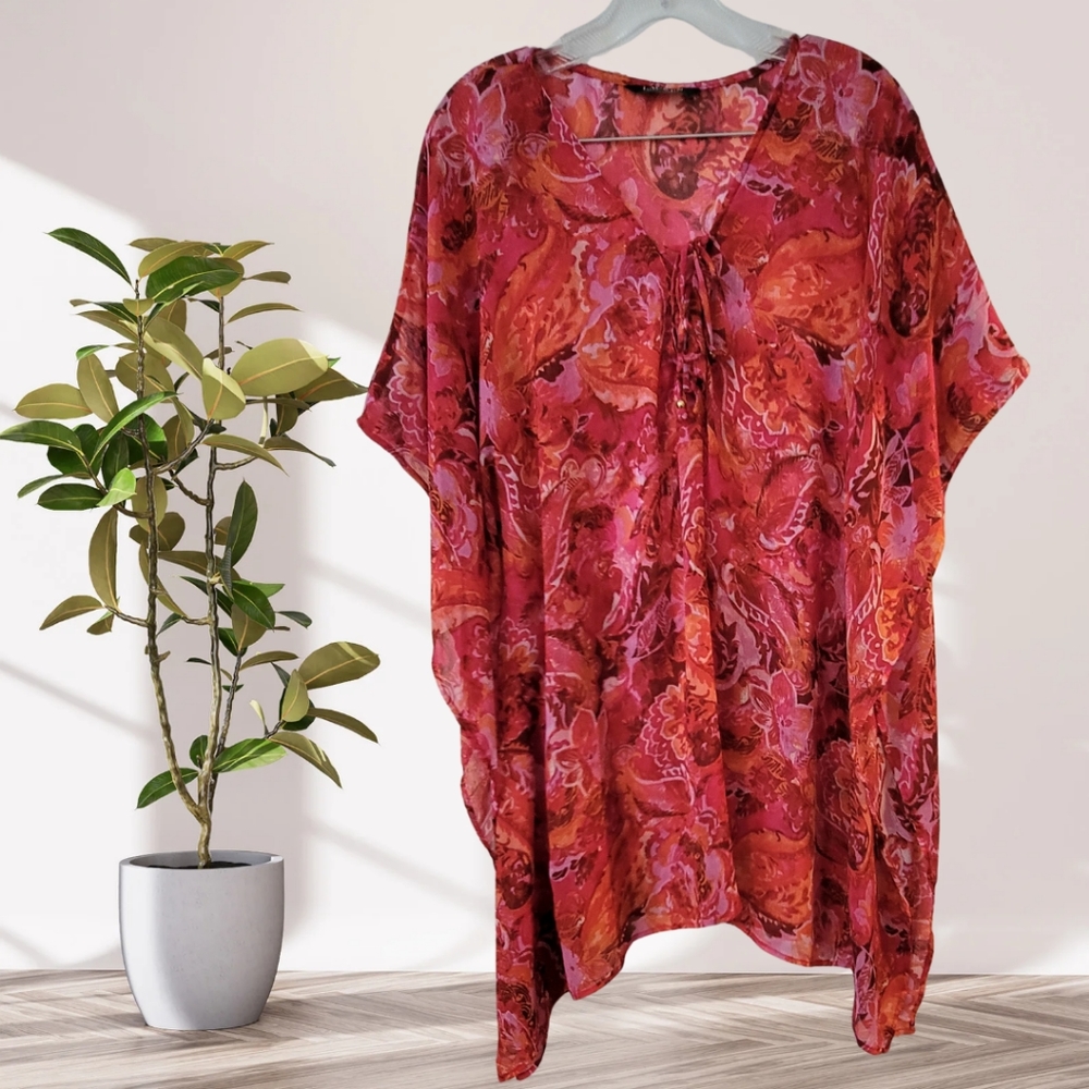 [NWOT] RALPH LAUREN Women's Beautiful (Dark Pink) Floral Chiffon‎ Tunic-XL Tall